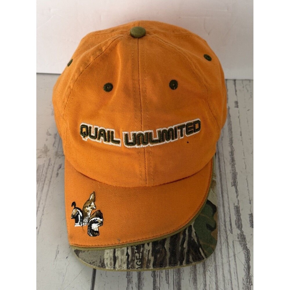 Vintage Quail Unlimited Blaze Orange Camo Trucker Hat 1980s Hunting Cap